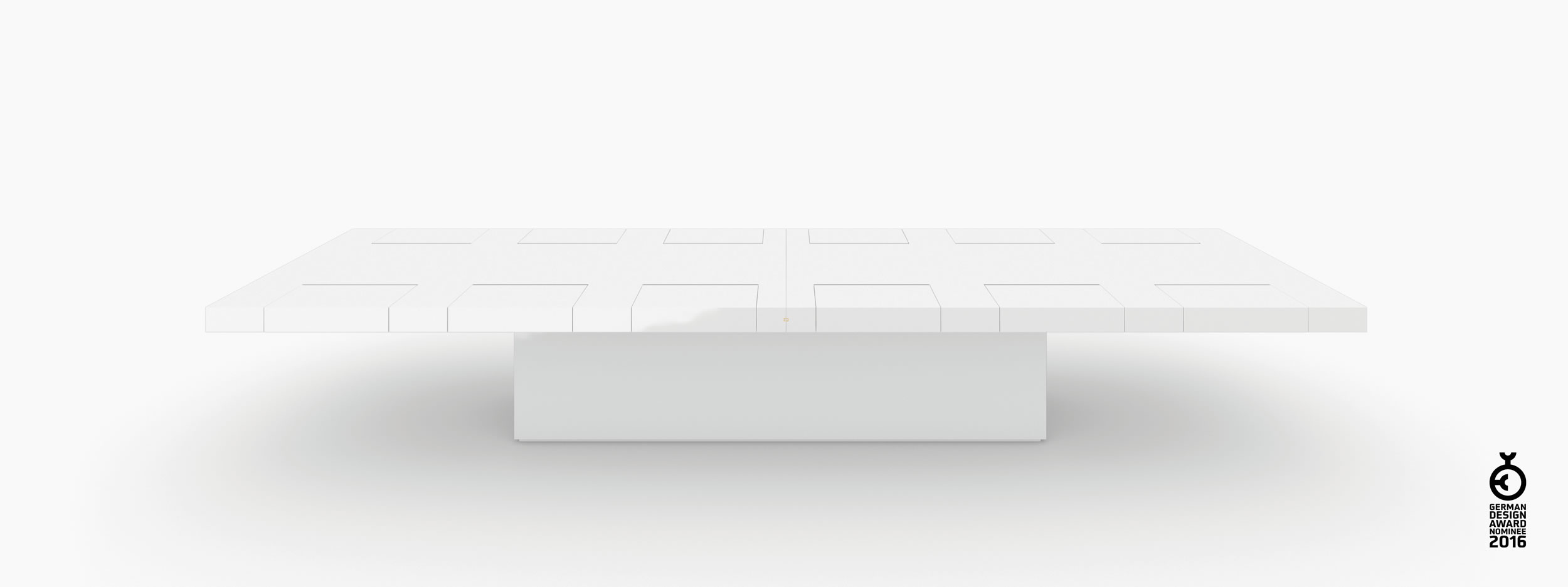 Konferenztisch Scheibe auf Quader weiss bed room Konferenzsaal minimalist design Konferenztische FS 76 FELIX SCHWAKE RECHTECK