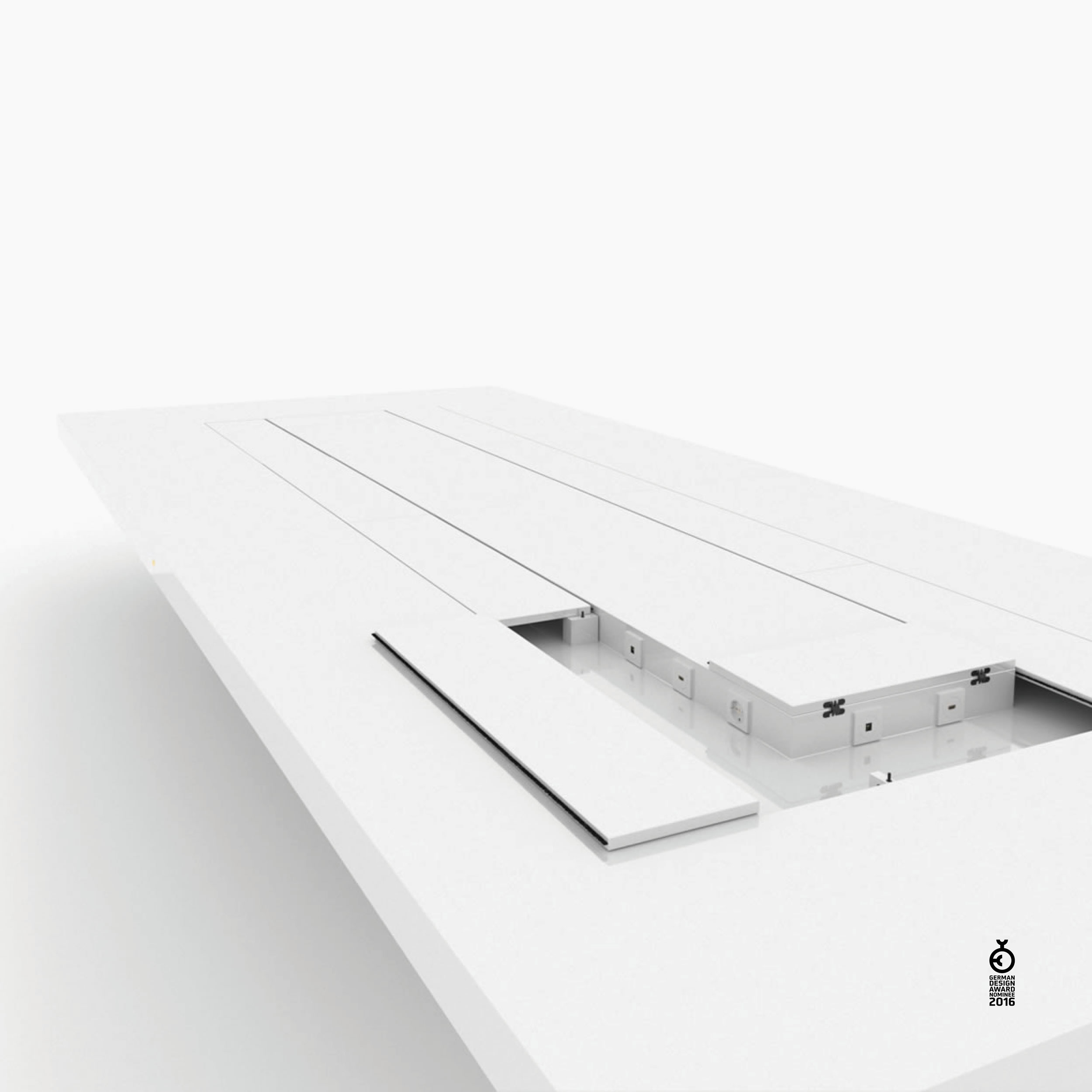 Konferenztisch Scheibe auf Quader weiss functional art Konferenzsaal minimalist furniture Konferenztische FS 75 FELIX SCHWAKE