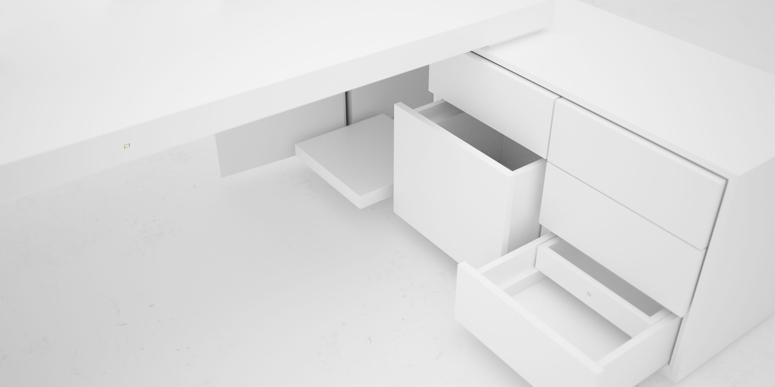 RECHTECK SCHREIBTISCH IV II Exklusiver Weisser Grosser Chef Schreibtisch Mit 2 Technik Sideboard Fuer PC Drucker