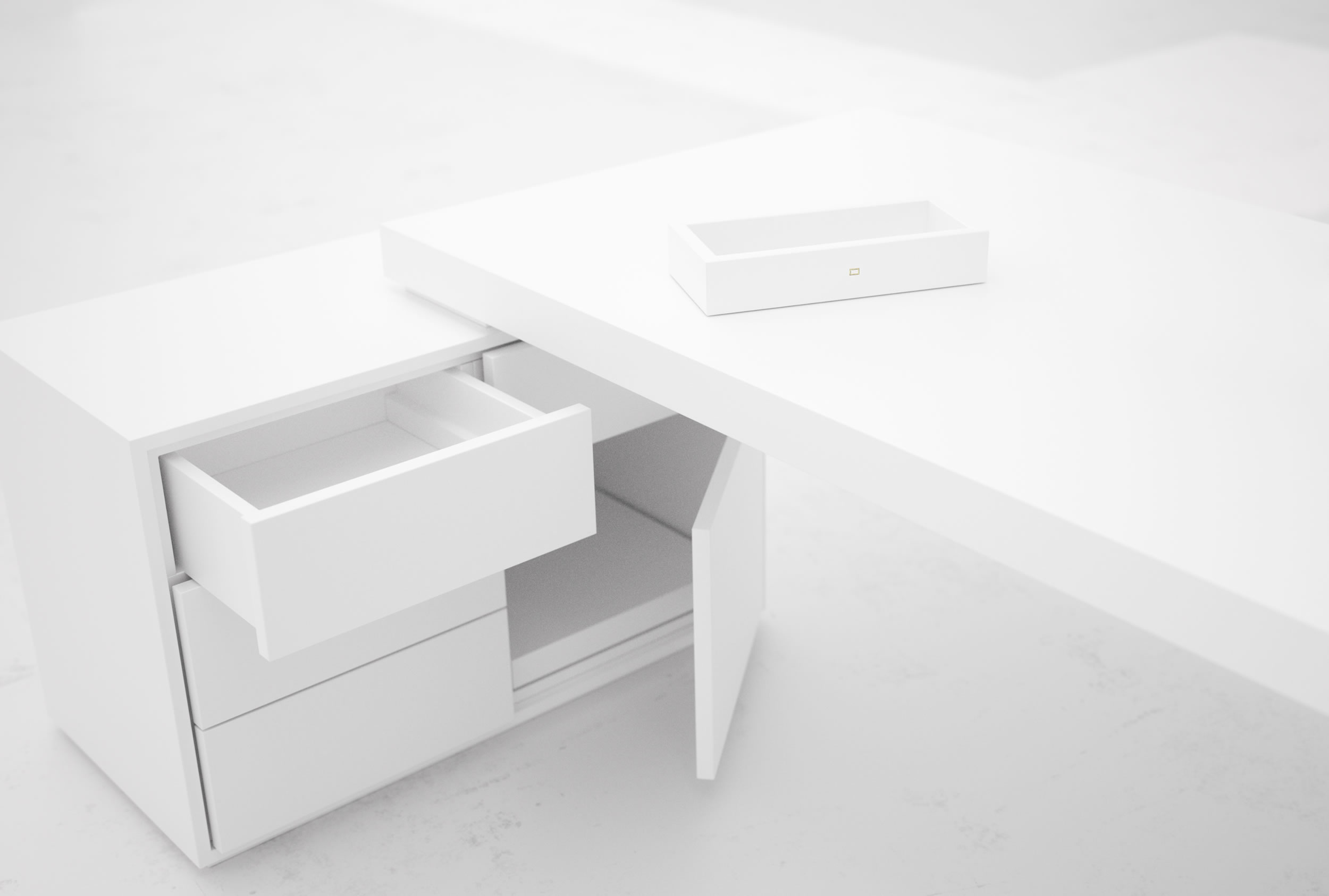 RECHTECK SCHREIBTISCH IV II Klassischer Weisser Grosser Chef Schreibtisch Mit 2 Technik Sideboard Fuer PC Drucker