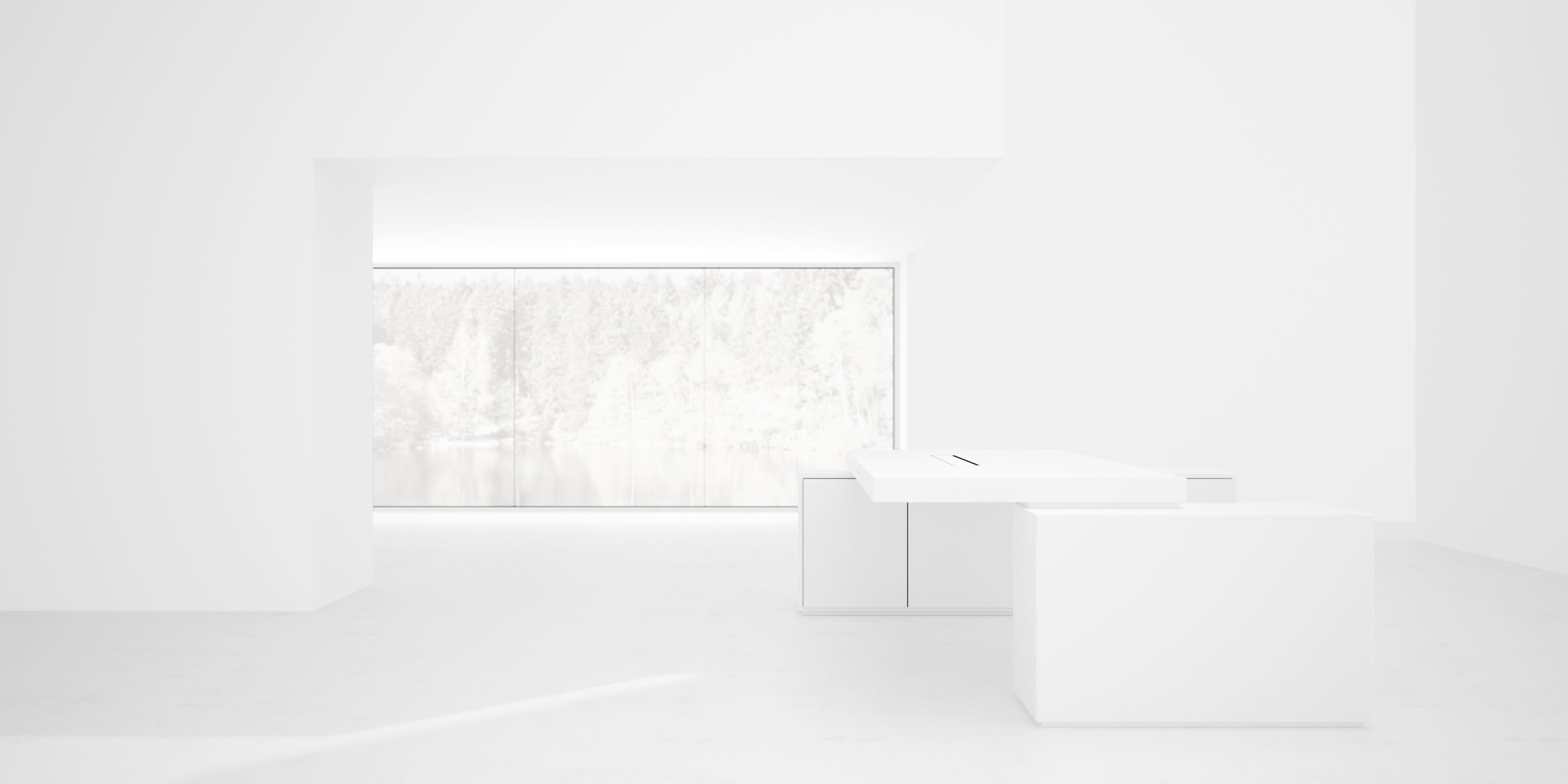 RECHTECK SCHREIBTISCH IV II Minimalistischer Weisser Grosser Chef Schreibtisch Mit 2 Technik Sideboard Fuer PC Drucker