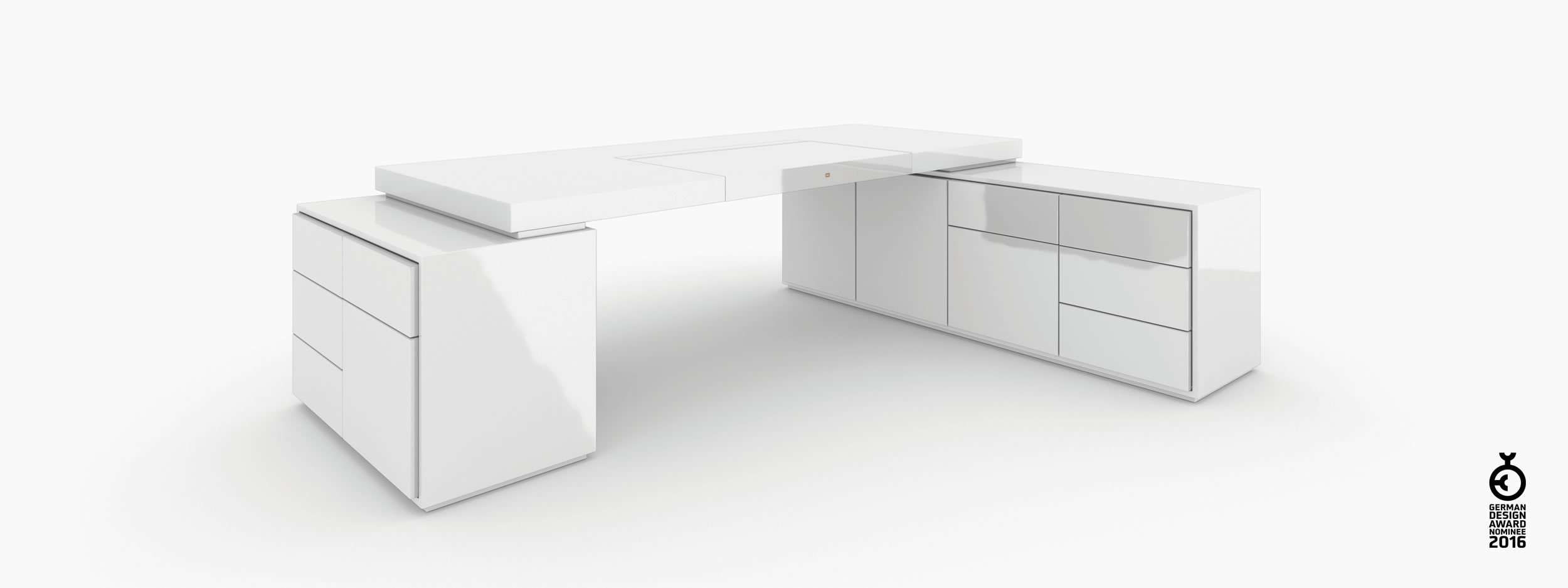 Schreibtisch scheiben und quader weiss architectural design Chefzimmer luxurious interiors Schreibtische FS 96 FELIX SCHWAKE RECHTECK