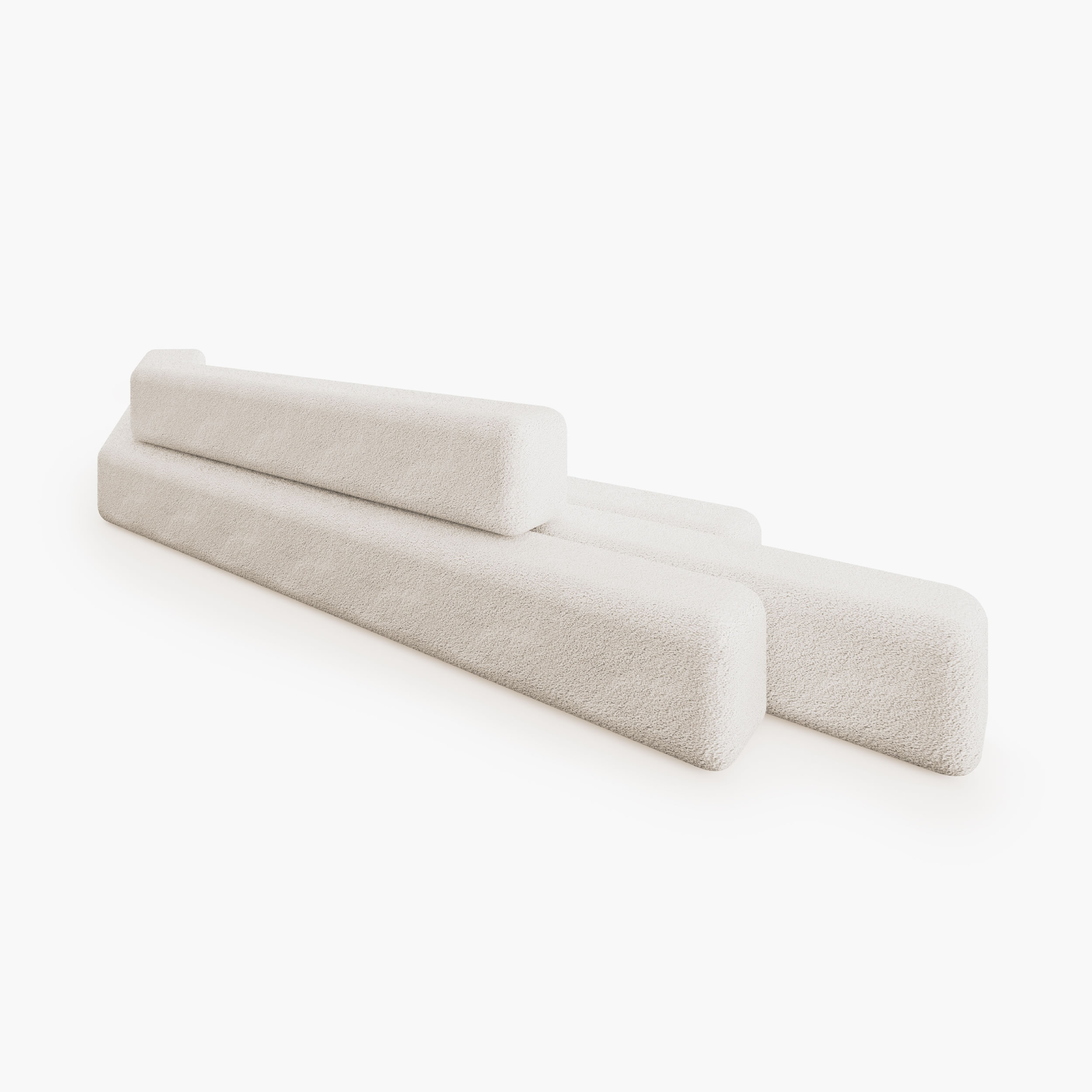 Sofa aus langen gebogenen quadratischen Riegeln Boucle Kunst Wohnzimmer Kunstwerke Sofas FS 413 FELIX SCHWAKE