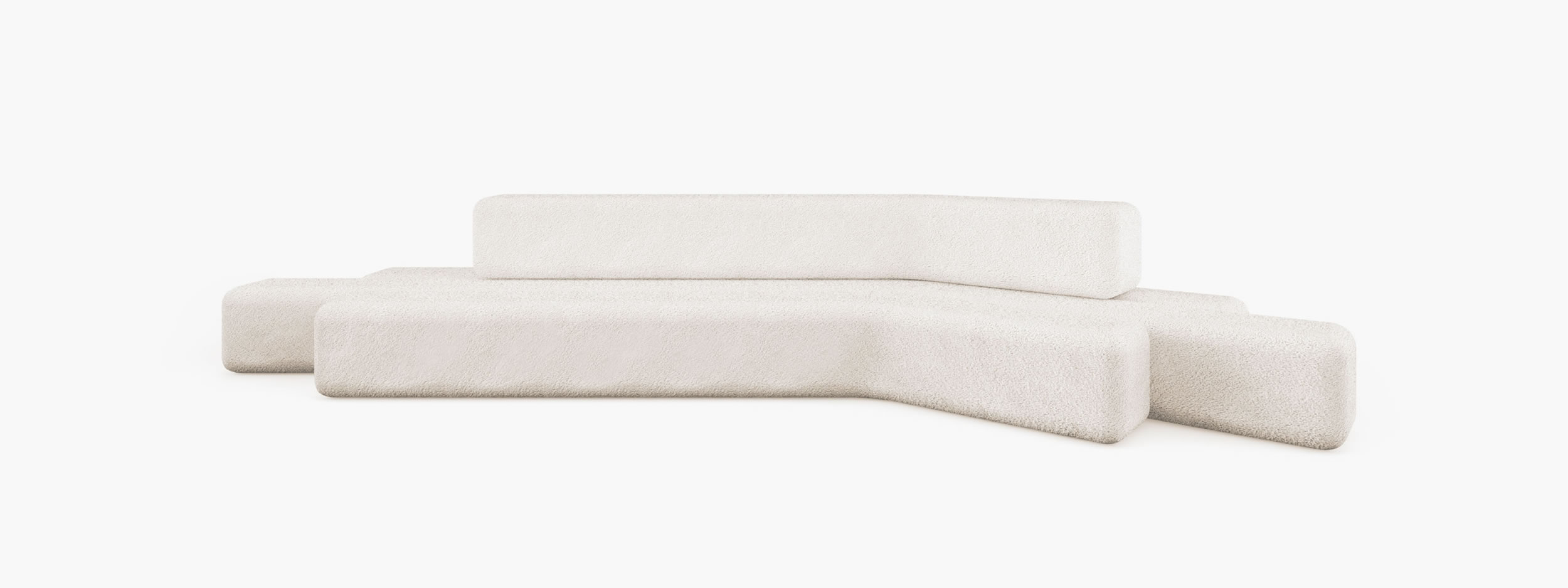 Sofa aus langen gebogenen quadratischen Riegeln Boucle architektonisch Wohnzimmer Kunstwerk Sofas FS 413 FELIX SCHWAKE RECHTECK