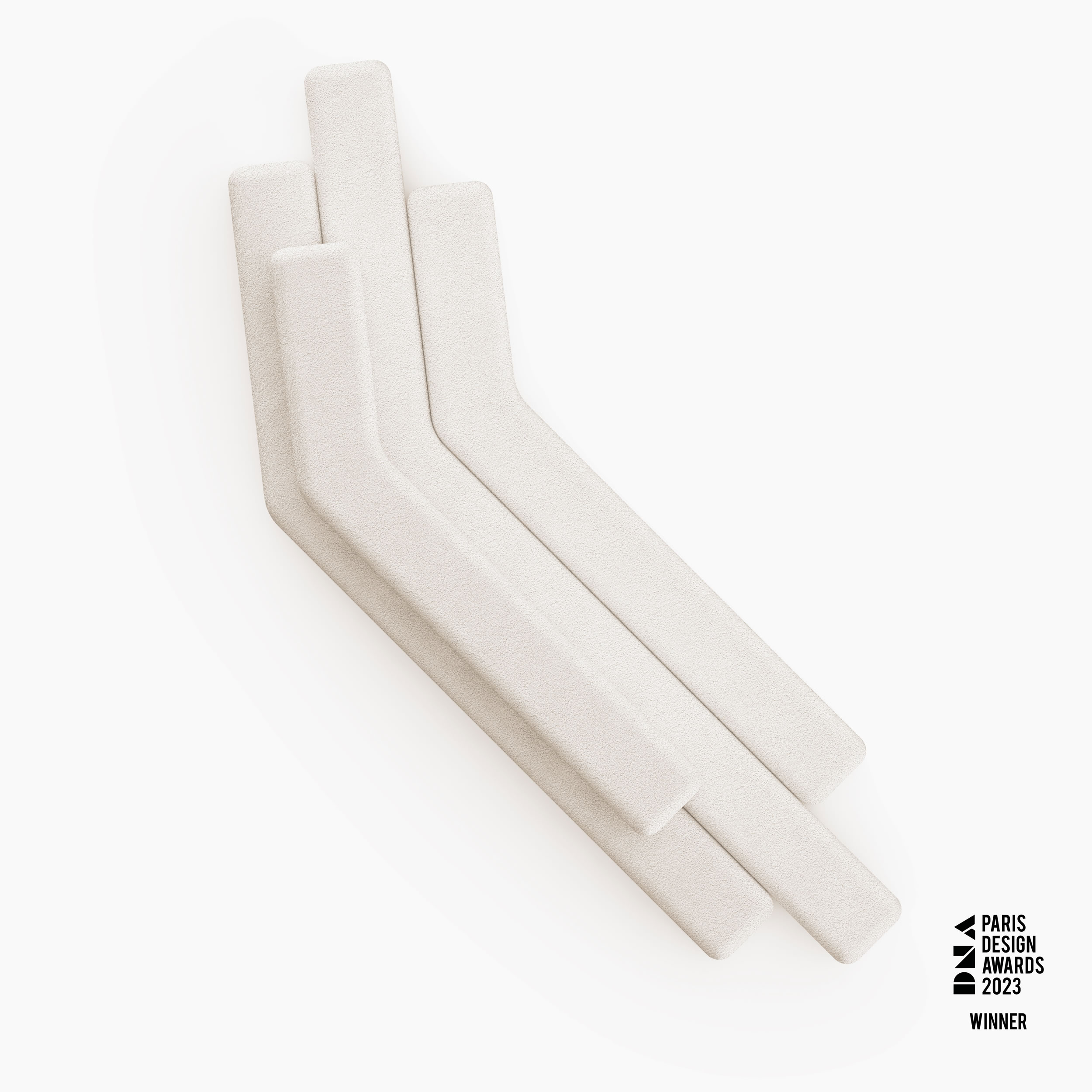 Sofa aus langen gebogenen quadratischen Riegeln Boucle elegant Wohnzimmer Kunstwerk Sofas FS 413 FELIX SCHWAKE