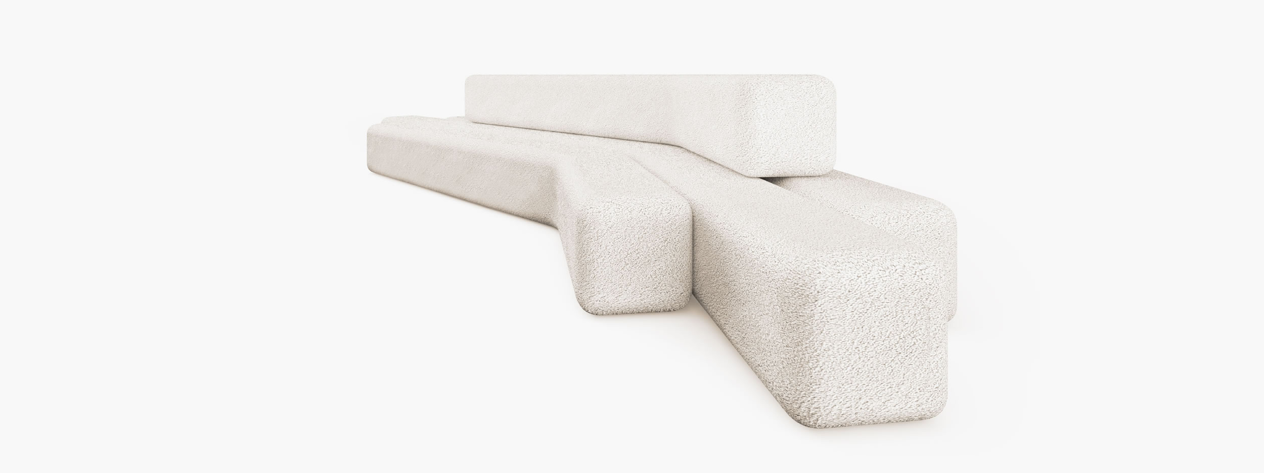 Sofa aus langen gebogenen quadratischen Riegeln Boucle minimalistisch Wohnzimmer Innenarchitektur Sofas FS 413 FELIX SCHWAKE RECHTECK