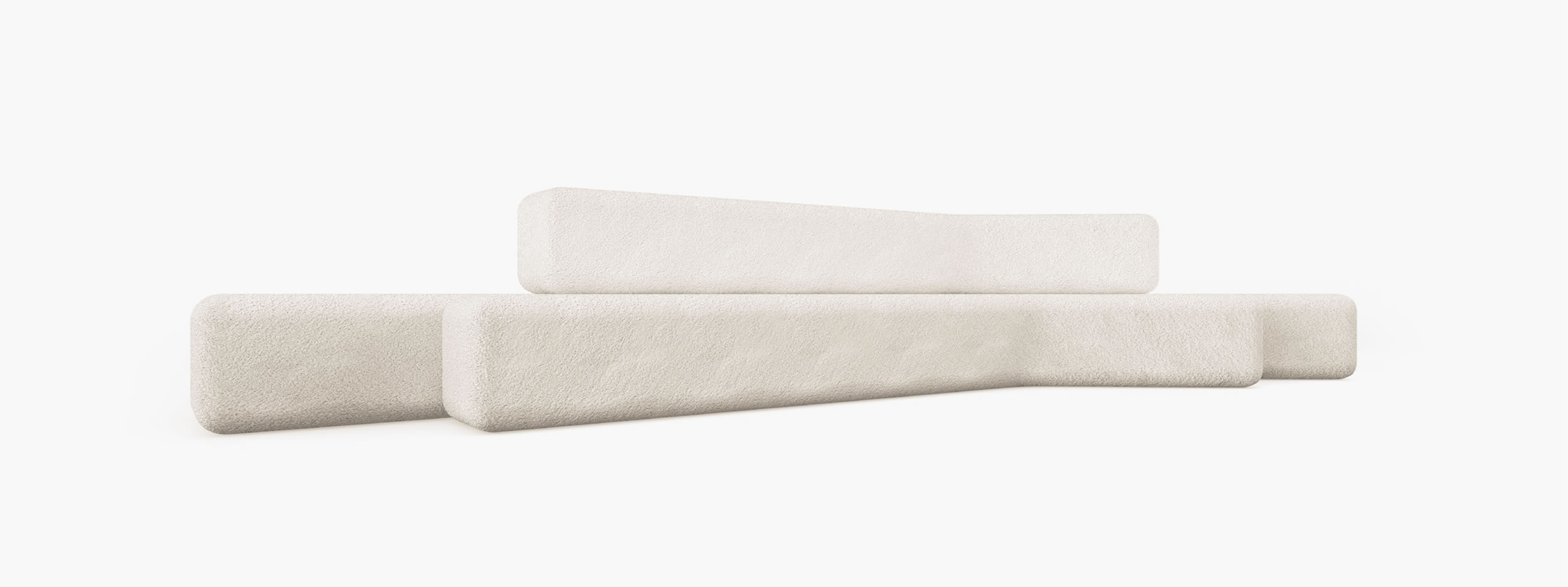 Sofa aus langen gebogenen quadratischen Riegeln Boucle puristisch Wohnzimmer Moebel Deisgn Sofas FS 413 FELIX SCHWAKE RECHTECK