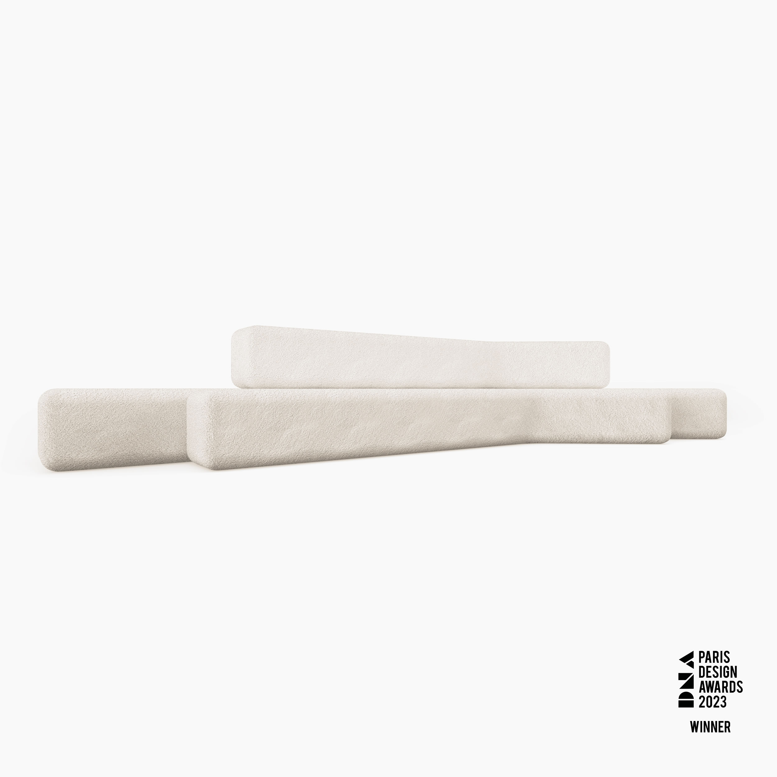 Sofa aus langen gebogenen quadratischen Riegeln Boucle puristisch Wohnzimmer Moebel Deisgn Sofas FS 413 FELIX SCHWAKE