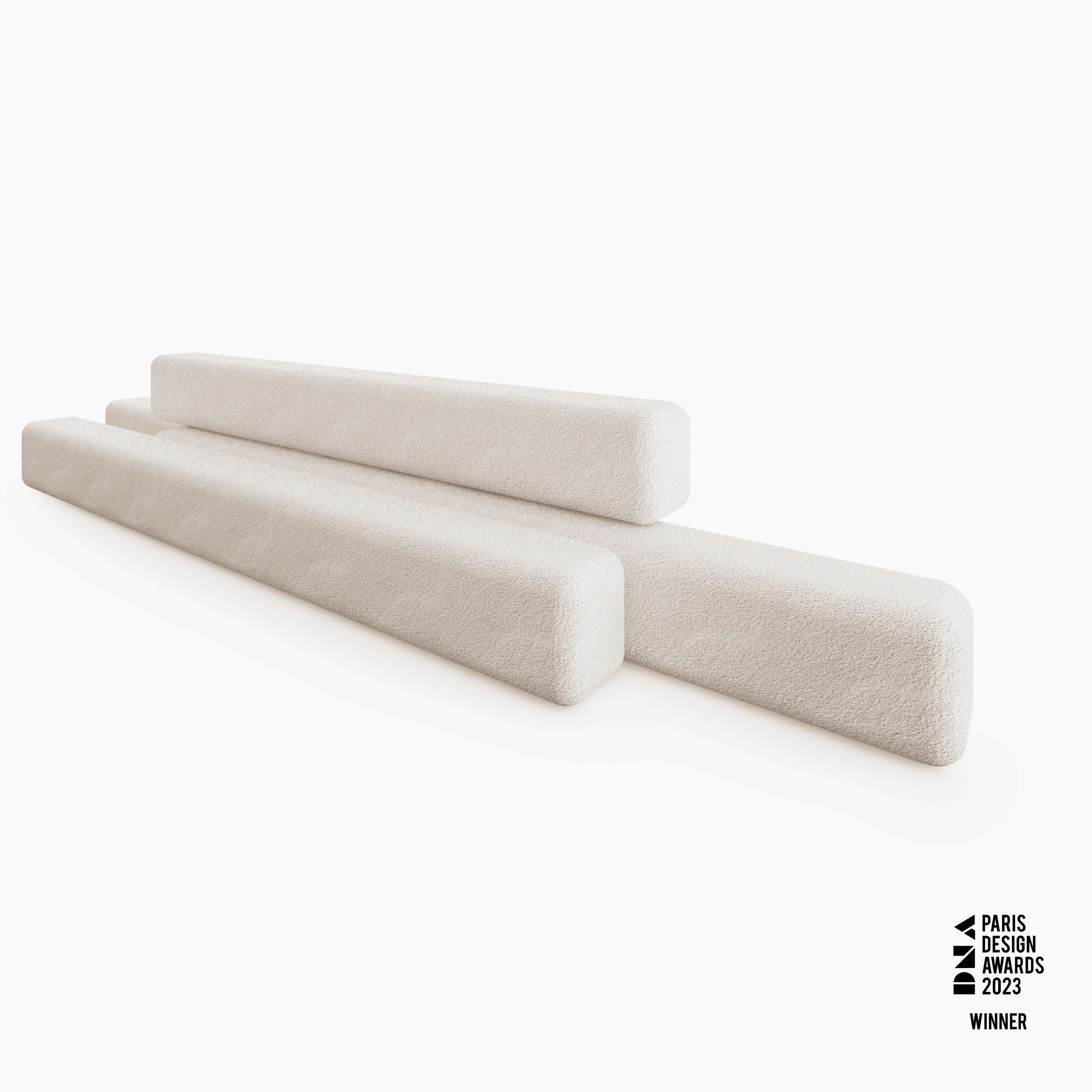 Sofa aus langen geknichten Riegel Boucle minimalistisch Wohnzimmer Innenarchitektur Sofas FS 413 1 FELIX SCHWAKE