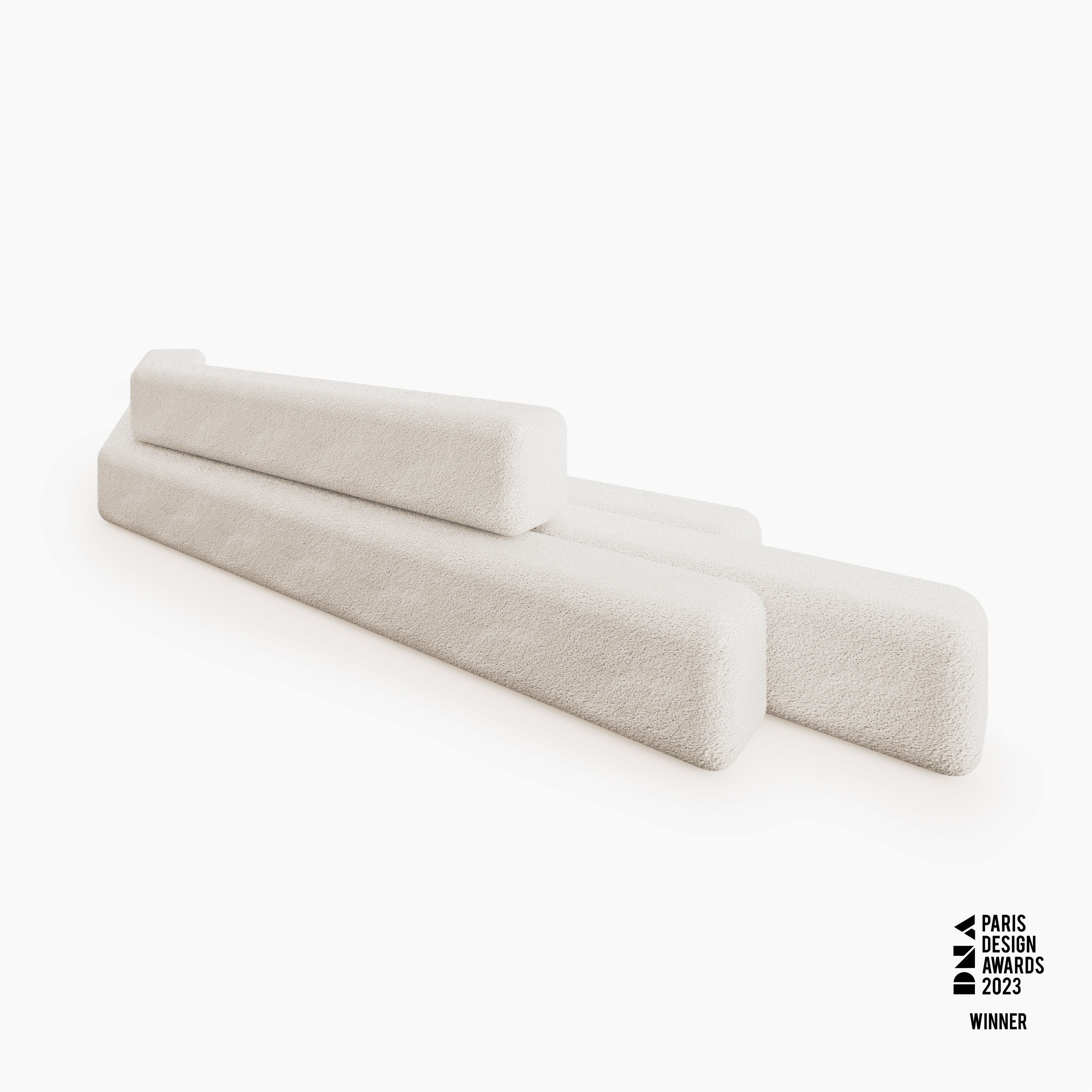 Sofa aus langen geknichten Riegel Boucle puristisch Wohnzimmer Moebel Deisgn Sofas FS 413 1 FELIX SCHWAKE