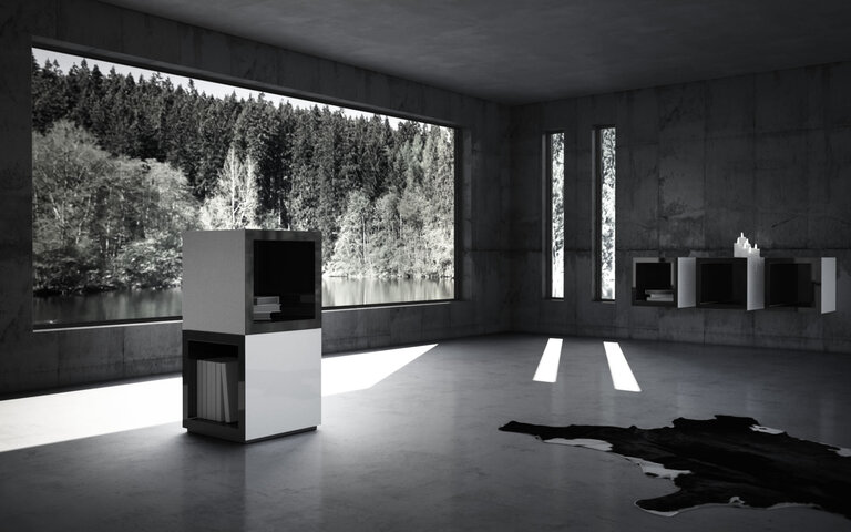 wei&szlig;es Rednerpult in minimalistischem Design