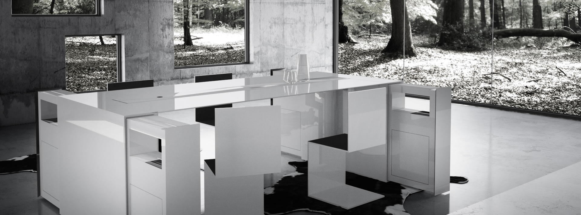 besprechungstisch designer weiss lack hochglanz modern multimediaFELIX SCHWAKE RECHTECK