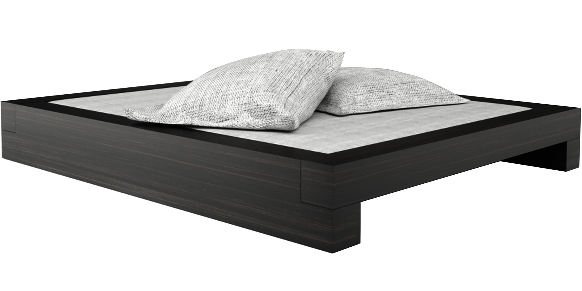 Designbett dunkles Holz 180x200 flach Ebenholz