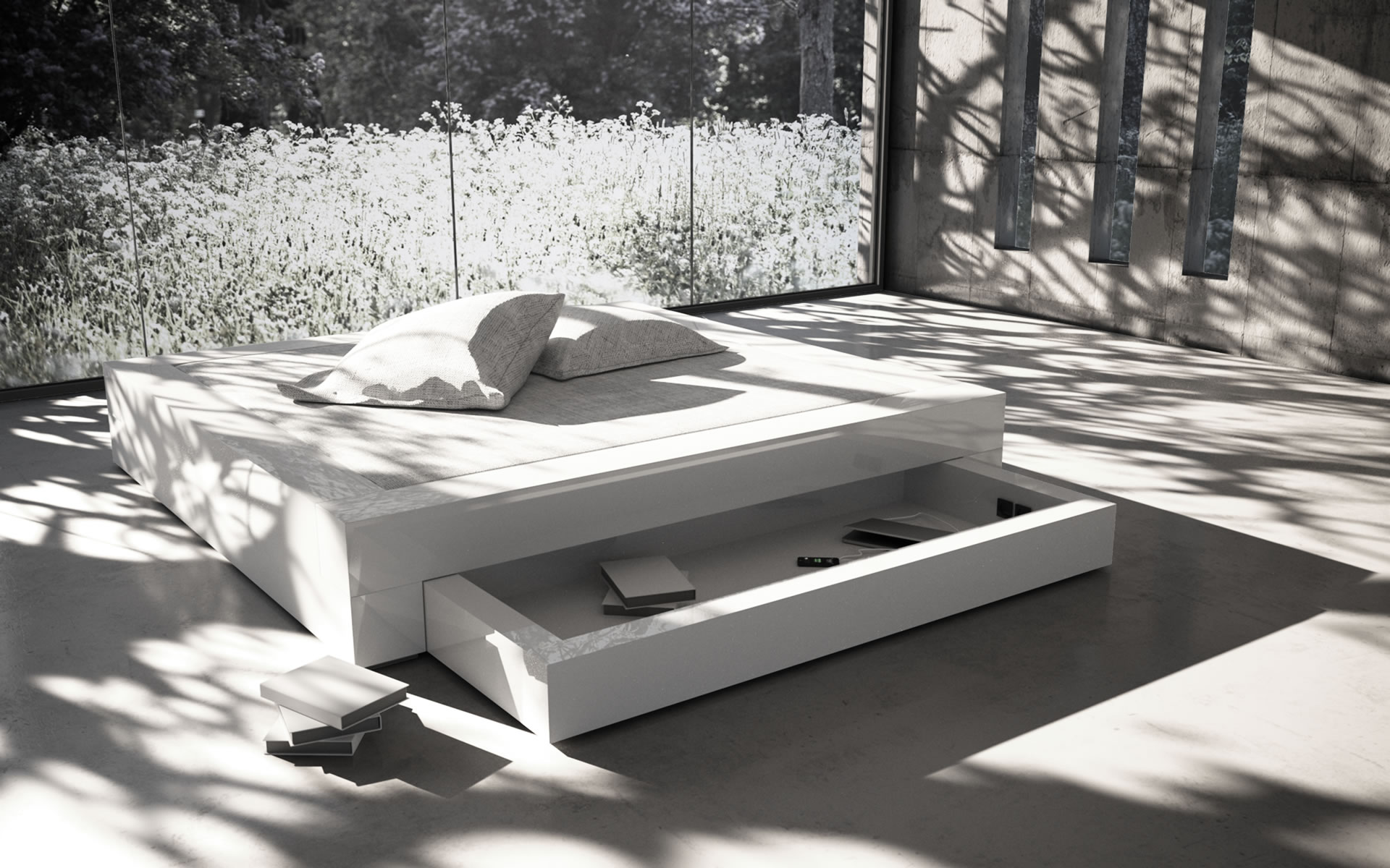bett design weiss hochglanz quadratisch somnium rechteck