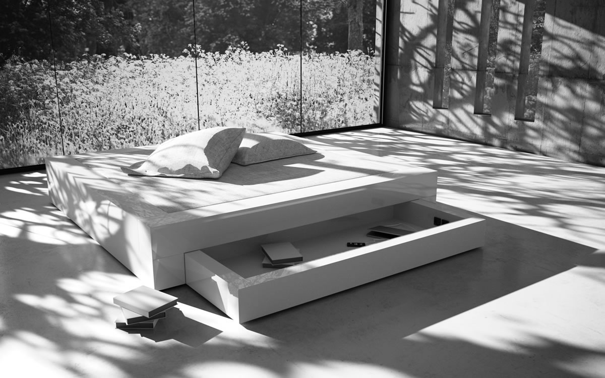 boxspringbett schubladen weiss hochglanz modern rechteck felix schwake