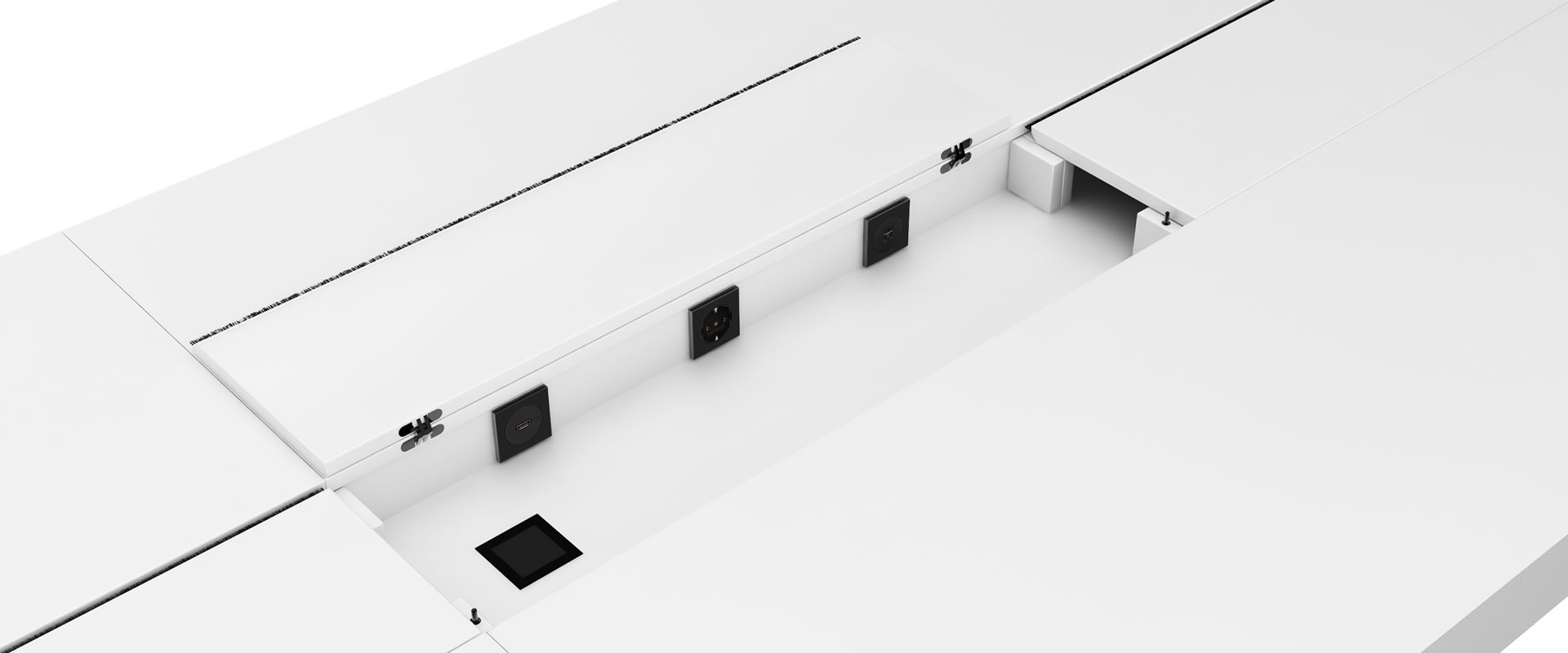 Moderne B&uuml;roeinrichtung. Hier Kabelkanal Konferentisch CONGRESSUS