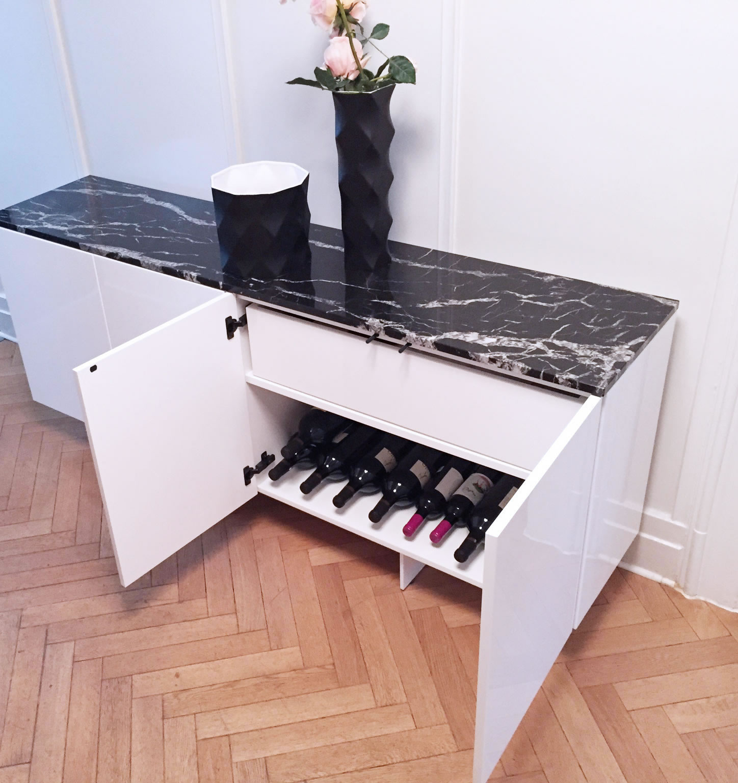 bueromoebel sideboard grifflos hochglanz weiss lack klavierlack modern rechteck felix schwake