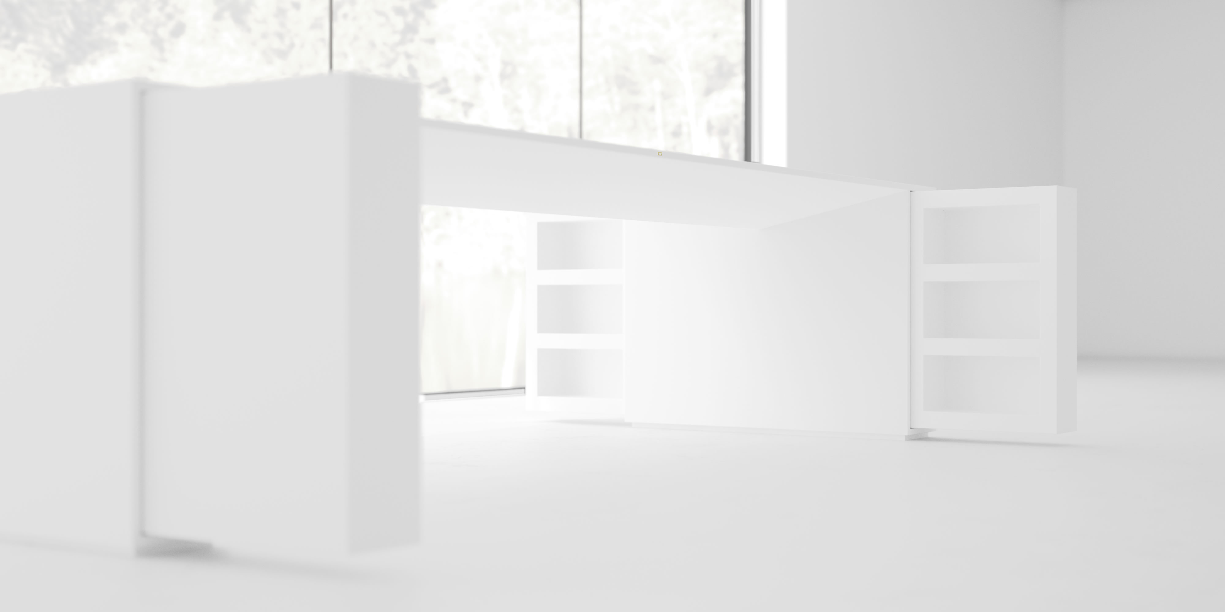 design besprechungstisch ausfahrbare regale fs85 weiss futuristisch hochglanz