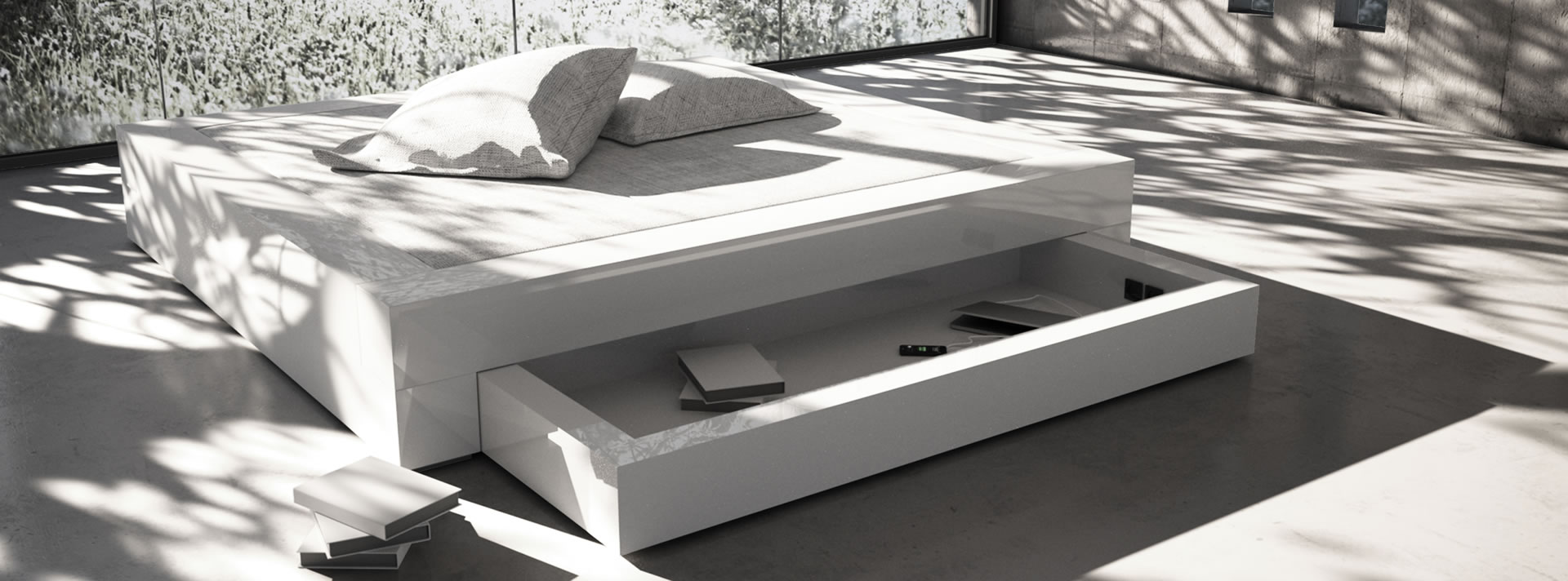 designerbett bettkasten weiss modern edel designerFELIX SCHWAKE RECHTECK