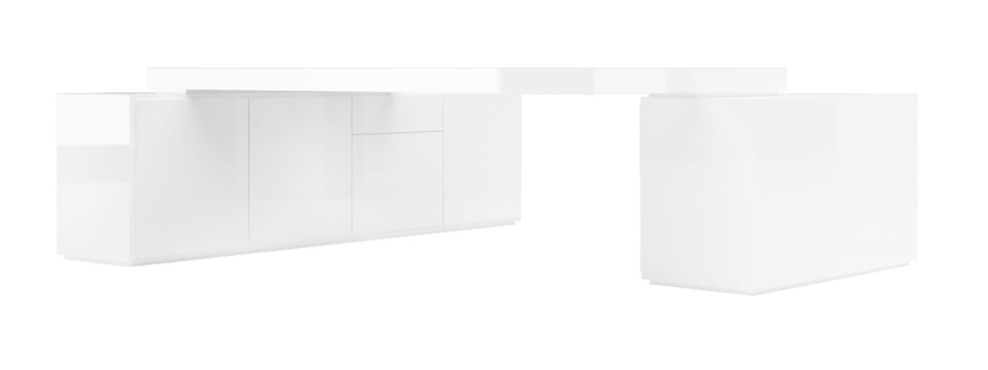 minimal schreibtisch weiss hochglanz sideboard fuesse praefectus rechteck felix schwake