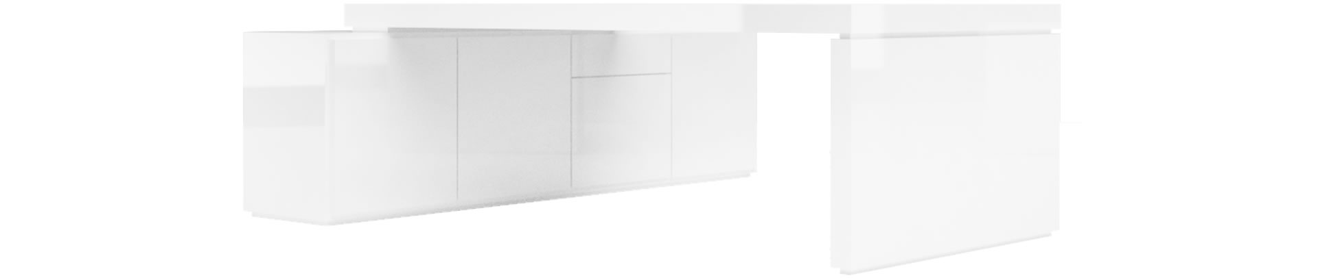 schreibtisch boss office weiss lack hochglanz futuristisch praefectus