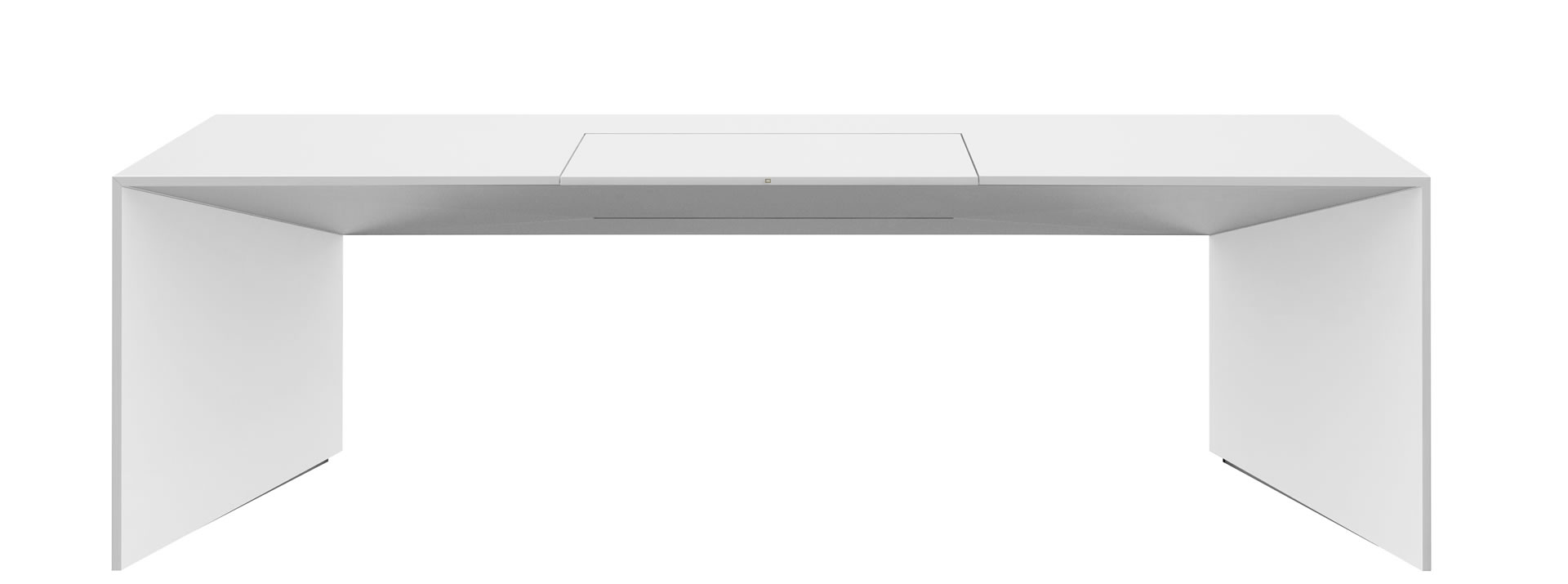 schreibtisch weiss hochglanz design designer computer buero minimalistisch rechteck felix schwake