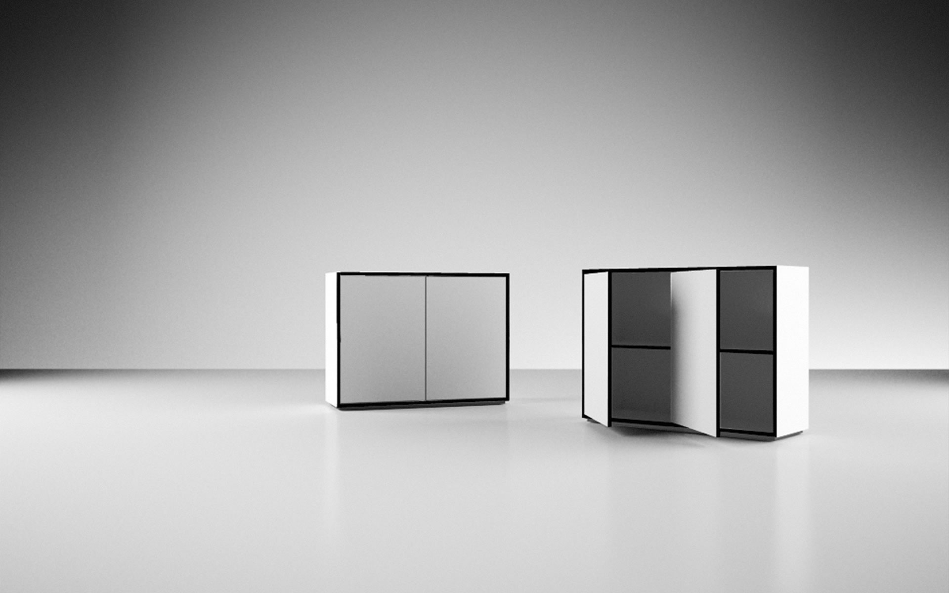 Sideboard Kommode Kufen Lack weiss exklusiv griff-los