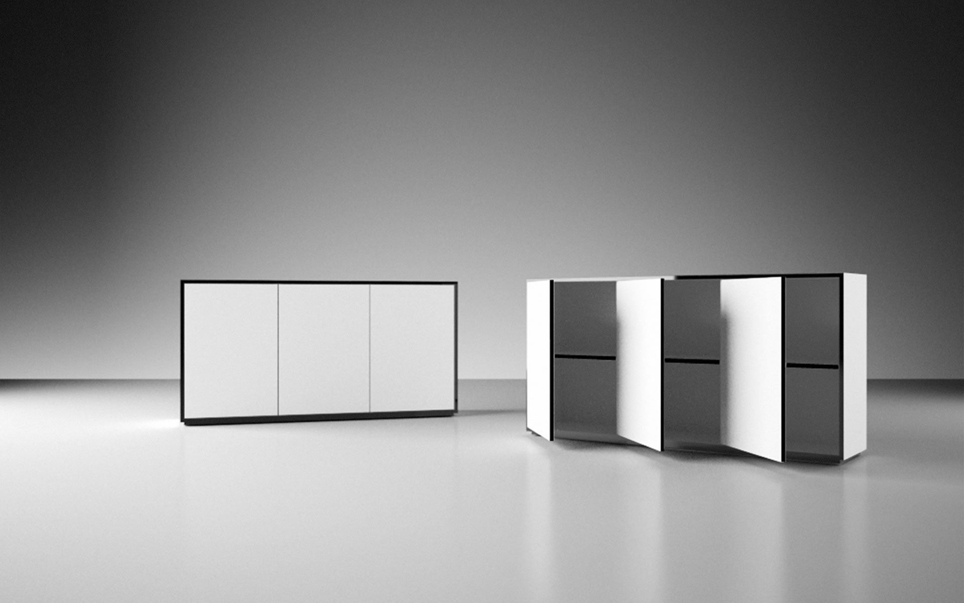 Sideboard Kommode Lack weiss 2oh 2-ordnerh&ouml;hen modern futuristisch Grifflos