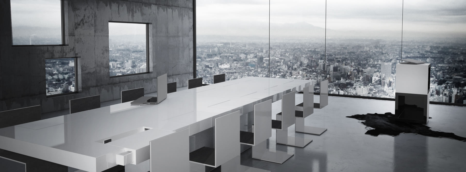 vorstand konferenzzimmer futuristisch modern weiss lack hochglanzFELIX SCHWAKE RECHTECK