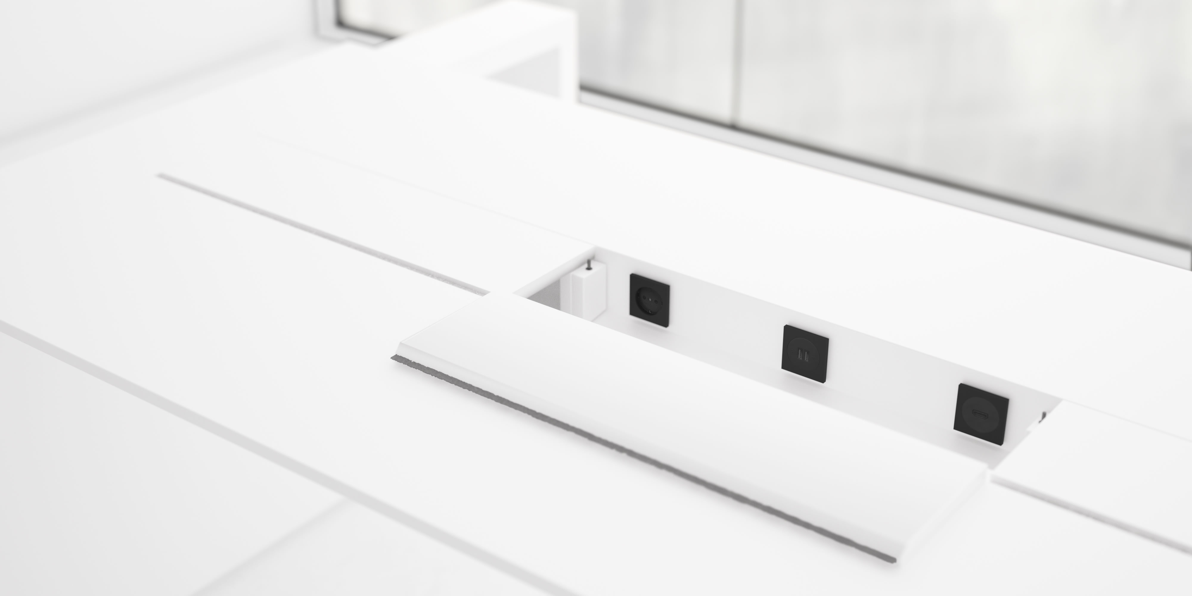 weisser besprechungstisch hochglanz futuristisch regale fs85