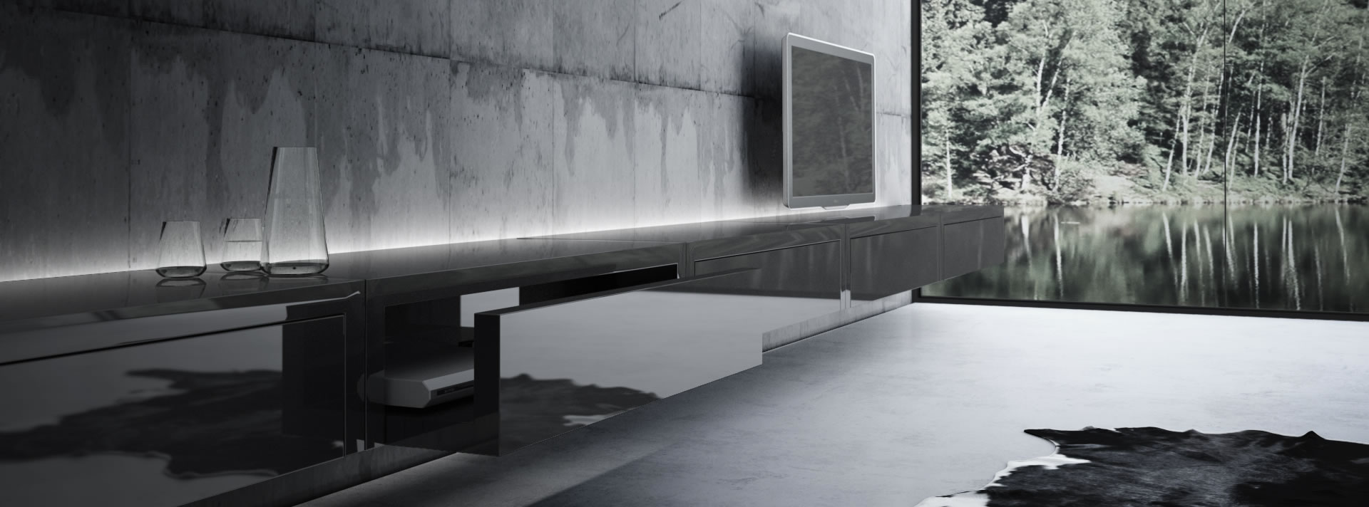 wohnzimmer puristisch edel lack hochglanz hifi kommode tv rack sideboardFELIX SCHWAKE RECHTECK